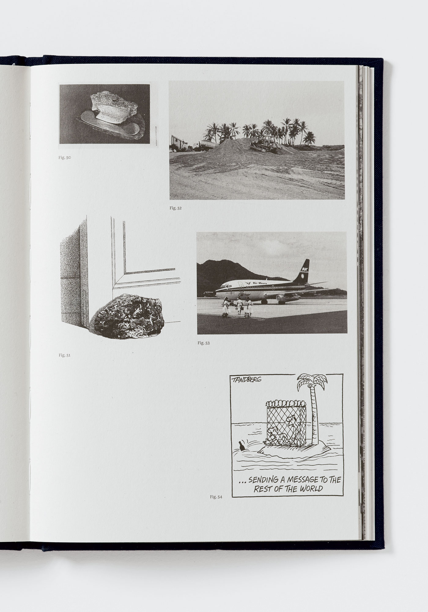 Pages from *Nicholas Mangan: Nauru—Notes from a Cretaceous World* (Melbourne: The Narrows, 2010; designed by Warren Taylor). Reproduction photographer: Matthew Stanton.